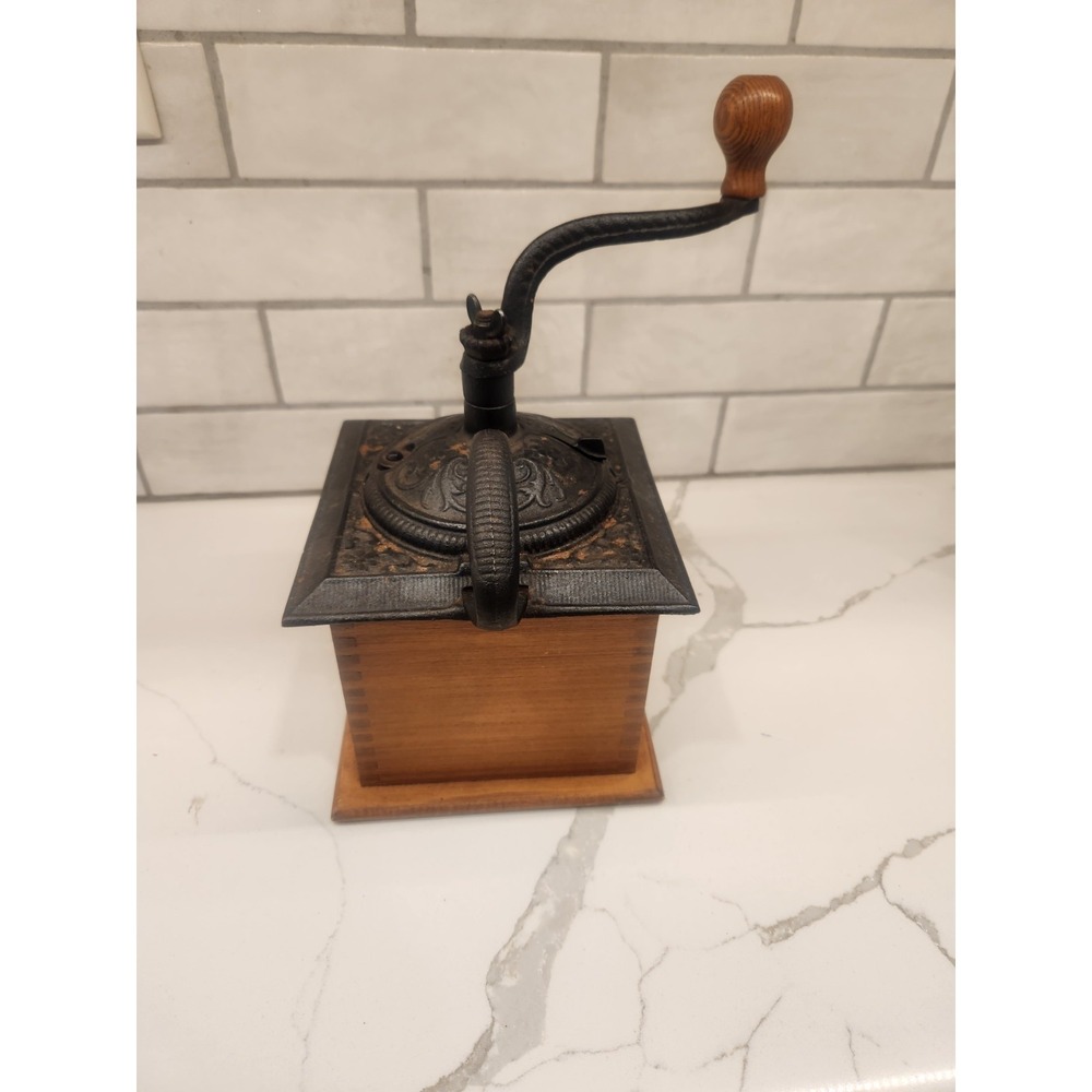 Vintage Cast Iron Wood Knob Hand Crank Wooden Coffee Grinder Bean Mill Farmhouse - Picture 7 of 12